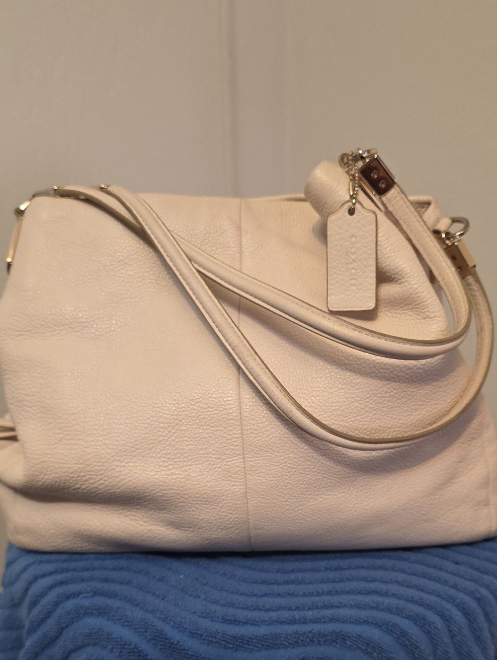 Coach Pebbled Leather Shoulder Bag in Chalk White
